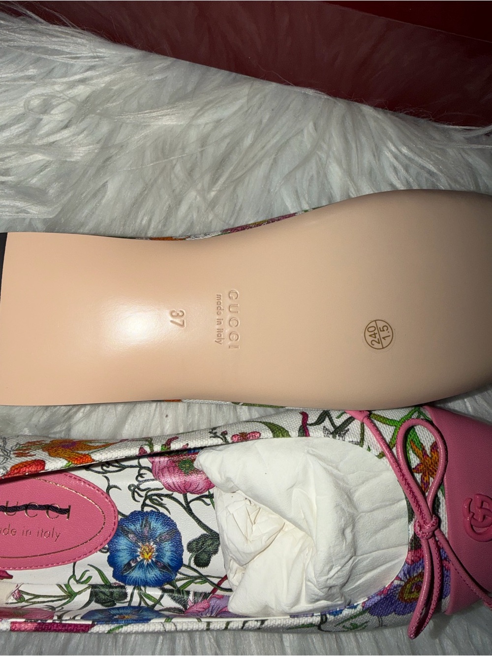 Gucci Pink Floral Leather Ballet Flats NIB - Picture 6 of 8